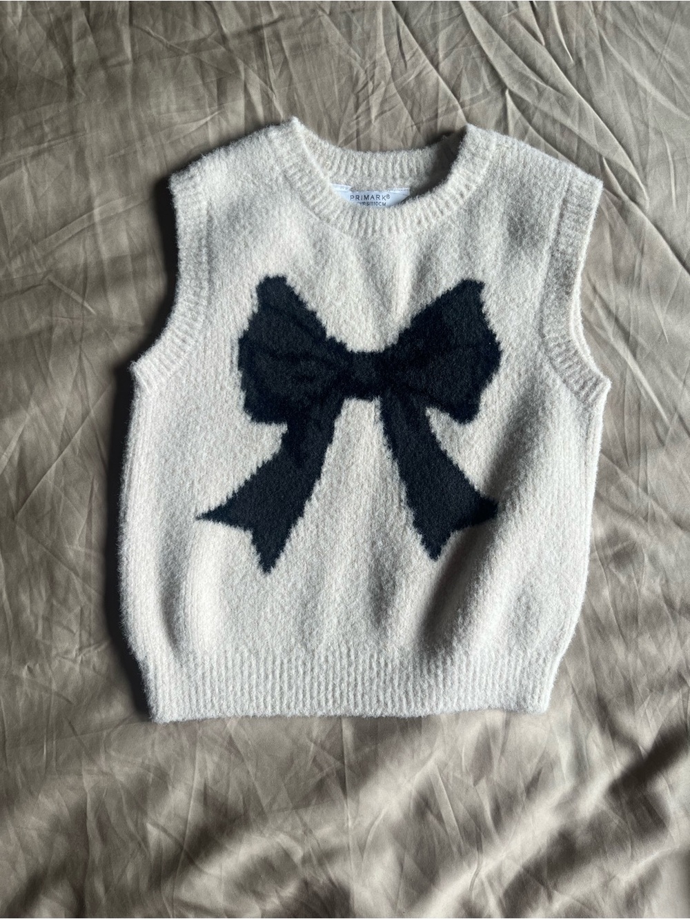 Primark Cream Knit Tank Top with Black Bow